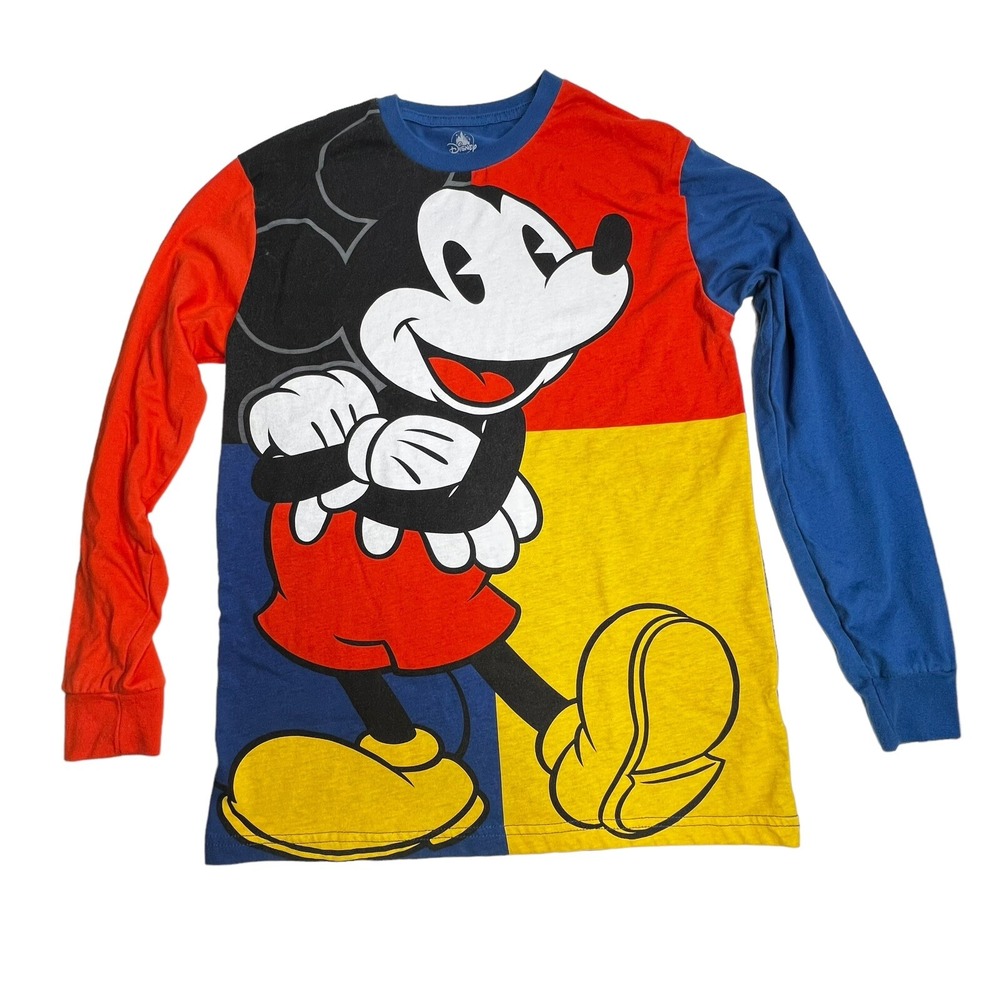 Disney Mickey Mouse Colorblock Long Sleeve T Shirt Mens Small Multicolor